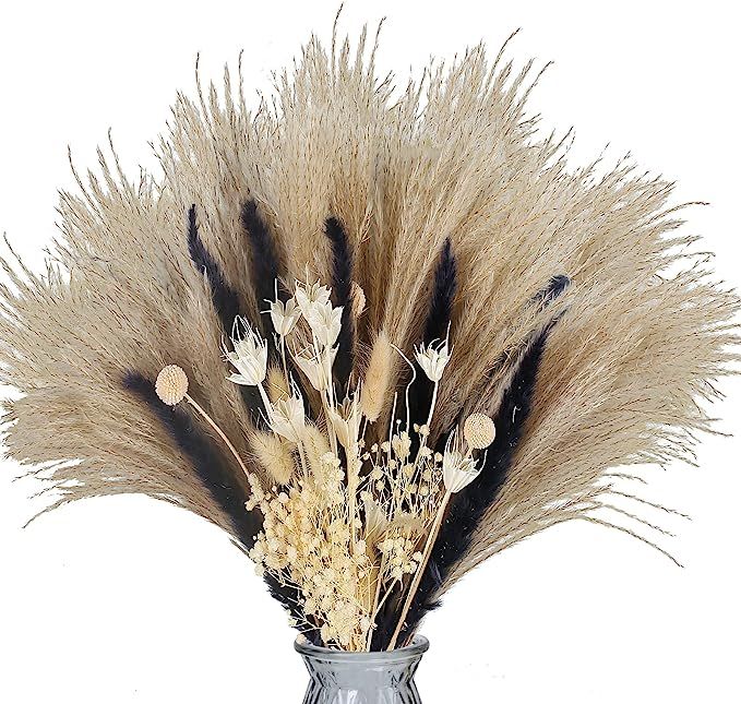 XYXCMOR Dried Pampas Grass 72pcs Black and White Pompous Grass Bunny Tail Dried Flowers Fluffy Re... | Amazon (US)