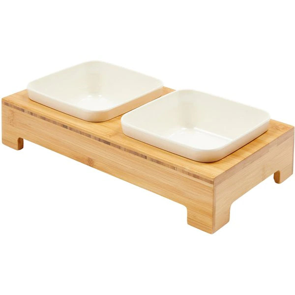 Frisco Square Melamine Dog & Cat Bowl Set with Bamboo Stand | Chewy.com
