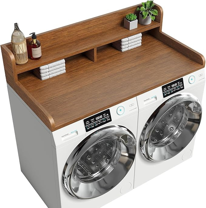 2-Tier Washer Dryer Countertop with 2.75" H Edge Rails, 54" W x 27.55" D Laundry Countertop for F... | Amazon (US)