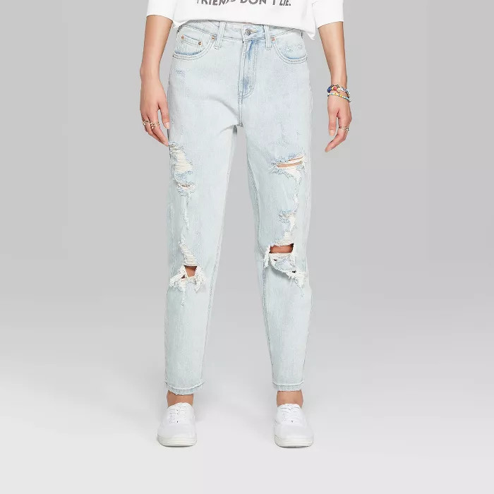 Women's High-Rise Distressed Mom Jeans - Wild Fable™ Light Wash | Target