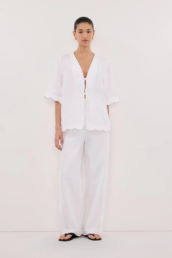 LELA WHITE SHORT SLEEVE LINEN SHIRT | DISSH