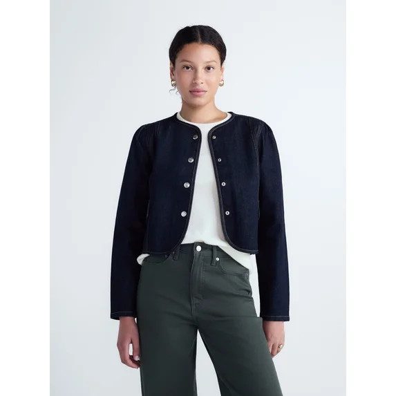 Free Assembly Women's Long Sleeve Puff Sleeve Crop Jacket, Sizes XS-XXL | Walmart (US)