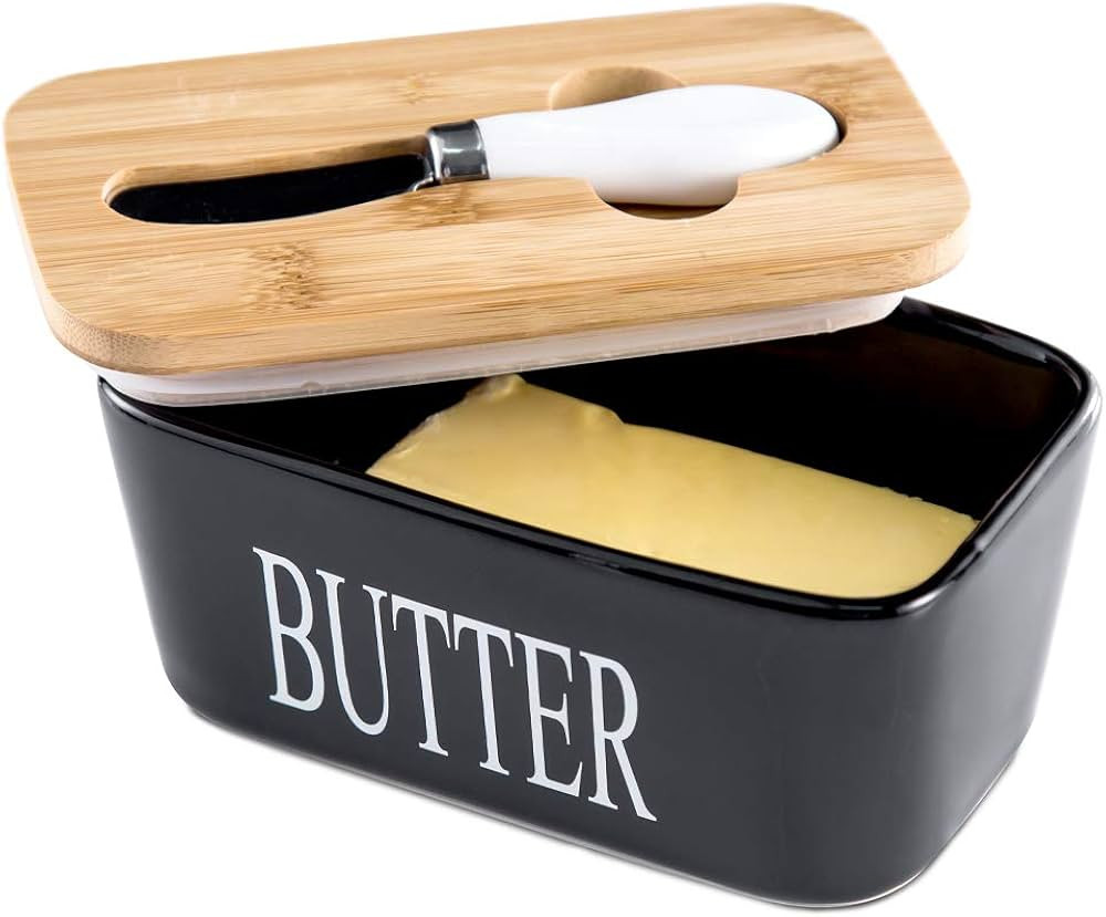 Hasense Porcelain Butter Dish with Bamboo Lid - Covered Butter Keeper with Butter Knife for Countert | Amazon (US)