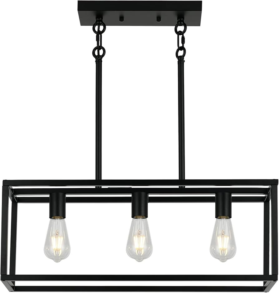 XILICON Kitchen Island Lighting 3 Black Farmhouse Modern Linear Chandelier Industrial Dining Room... | Amazon (US)
