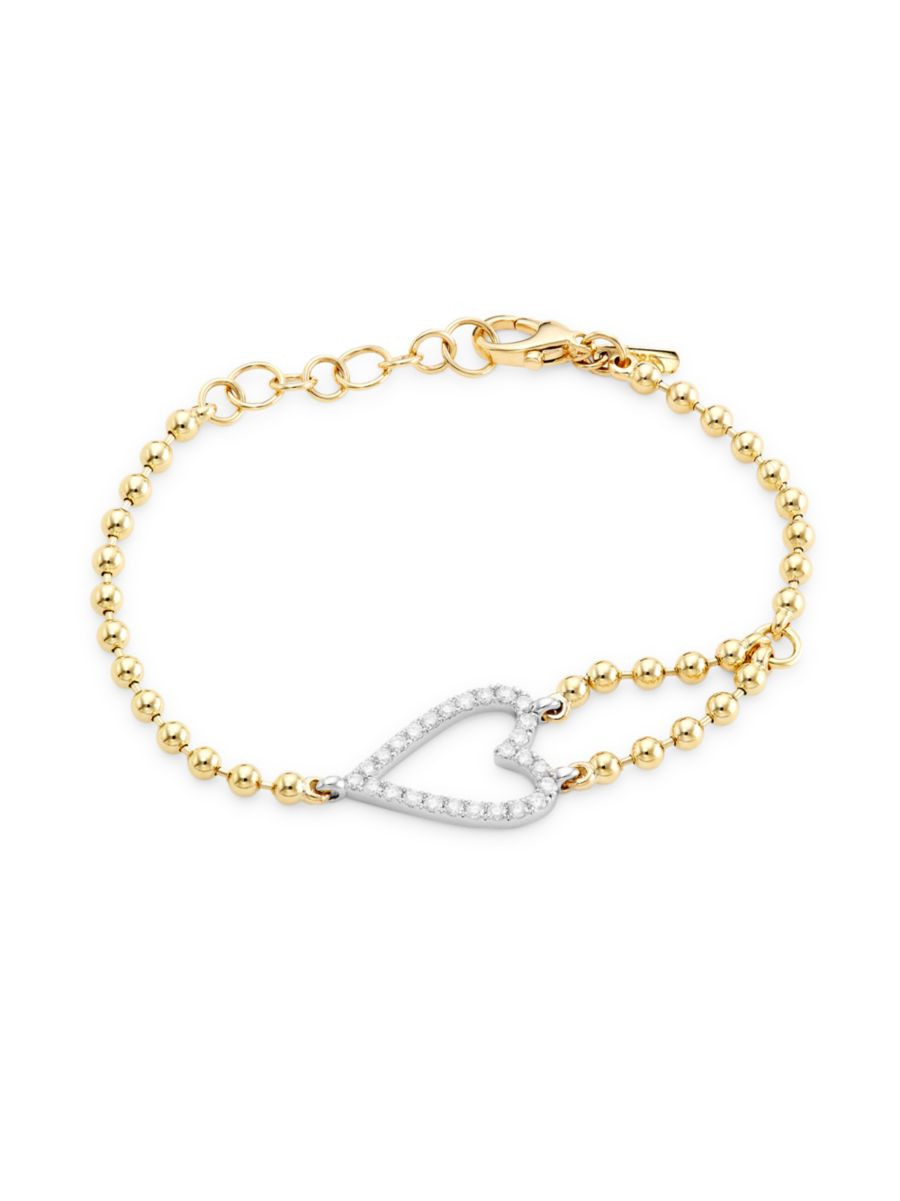 Two-Tone 14K Gold & 0.56 TCW Natural Diamond Heart Bracelet | Saks Fifth Avenue