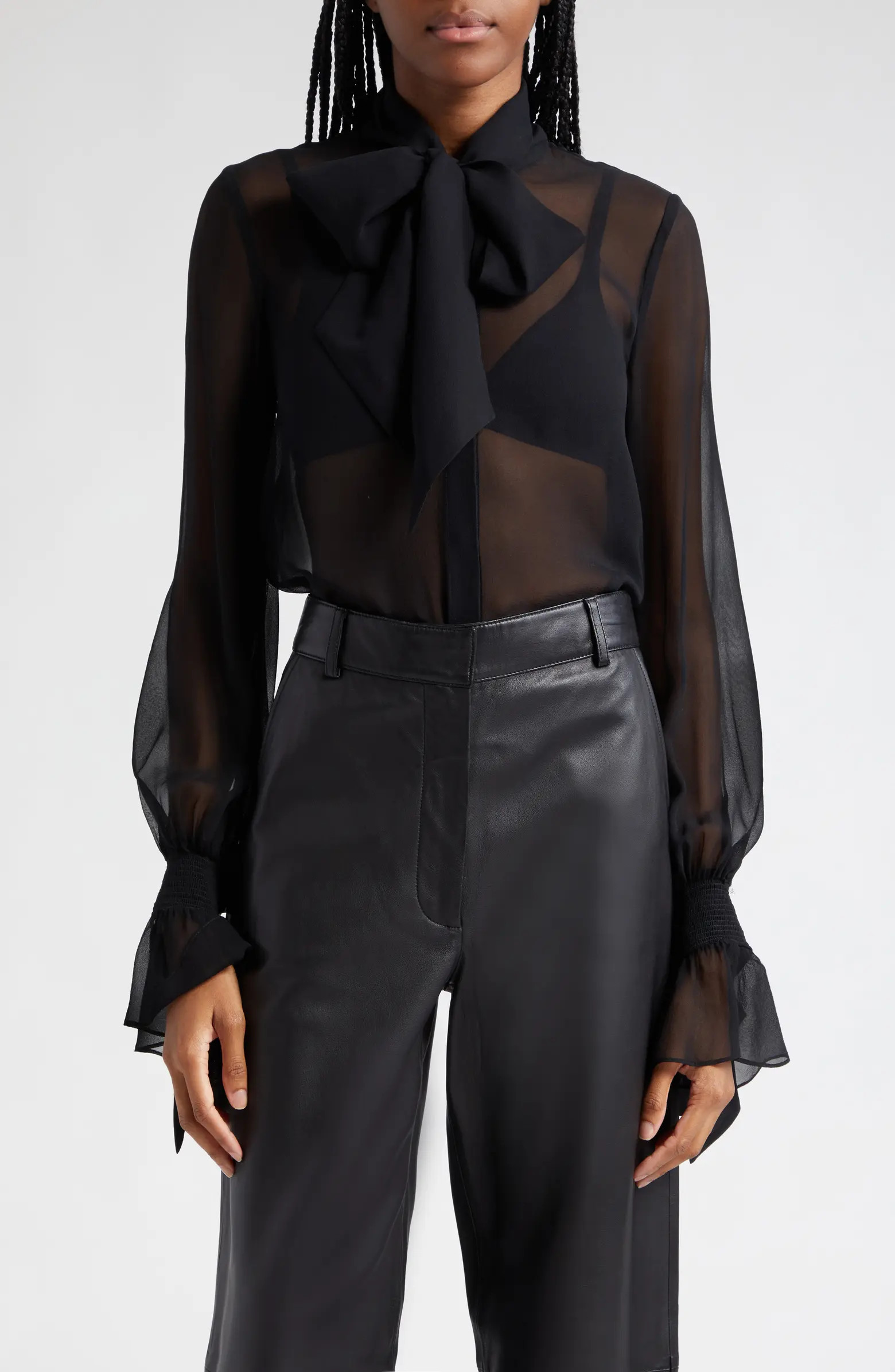 Lloyd Tie Neck Sheer Silk Top | Nordstrom