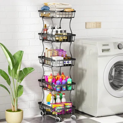 5-Tier Stackable Metal Wire Storage Basket, Rolling Utility Cart For Kitchen, Laundry, Office, And More, Black | Wayfair North America