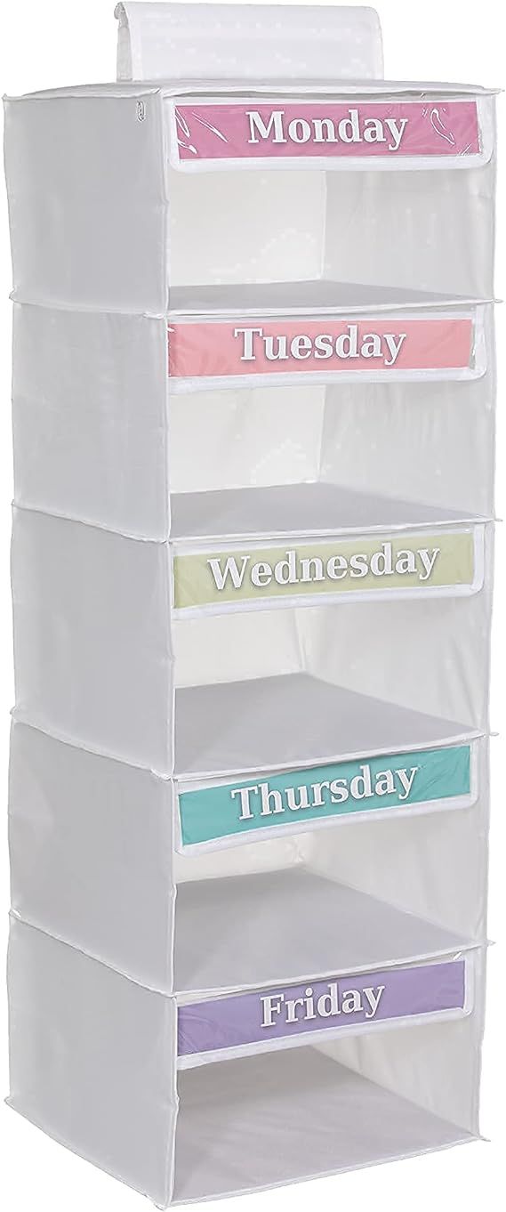5-Shelf Weekly Clothes Organizer for Kids (33”) Weekday Clothes Organizer for Kids I School Clo... | Amazon (US)