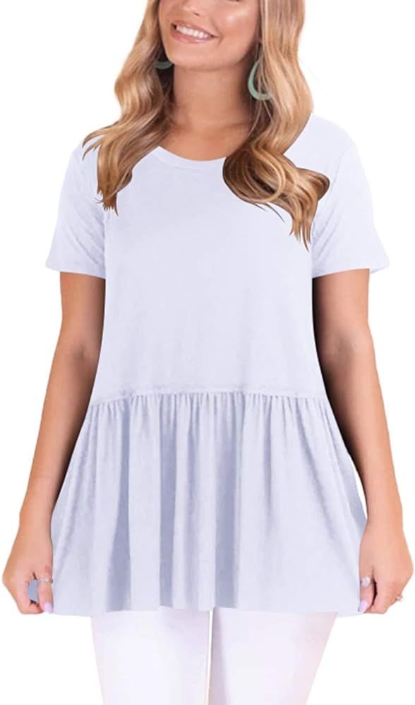 PeoKia Women's T Shirts Short Sleeve Round Neck Cute Summer Top Shirts | Amazon (US)
