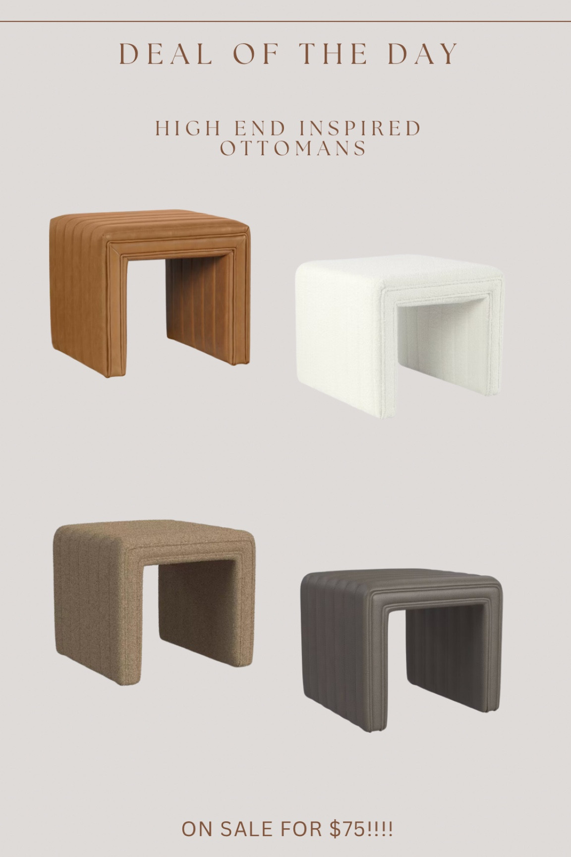 Oooh 🙌🏻 just found these gorgeous high end inspired ottomans on sale for only $75 right now!!! Compare to $498-$899!! Best price I’ve ever seen for this shape & style 

#LTKFindsUnder100 #LTKHome #LTKSaleAlert