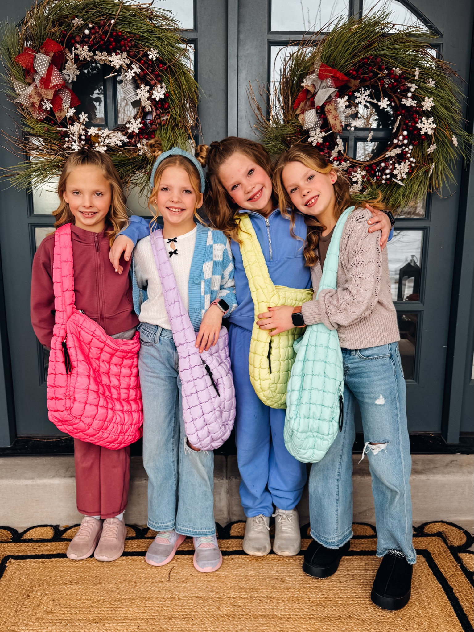 These bags are so trendy but no way I was paying the Lulu Lemon price for them! These off Amazon are just as good and they love them so much! I got myself a brown one too! 