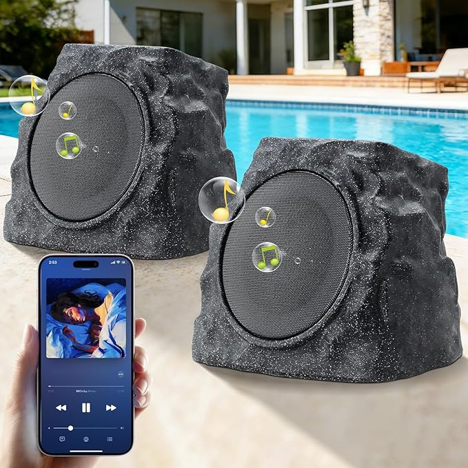 2-Pack Rock Speakers Outdoor Waterproof with RGB Color Lights Multi-Sync Up to 100 Speakers,Auto-... | Amazon (US)