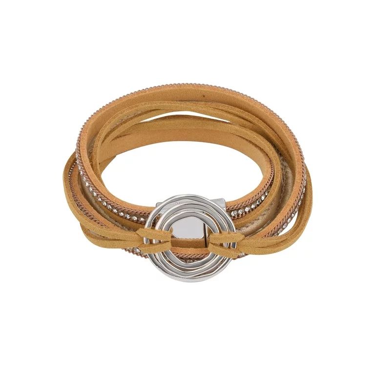 The Pioneer Woman - Silver-tone Concentric Circles Faux Leather Wrap Bracelet | Walmart (US)