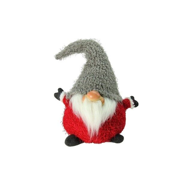 9.5" Frayed Gray and Red Chubby Smiling Gnome Plush Table Top Christmas Figure | Bed Bath & Beyond