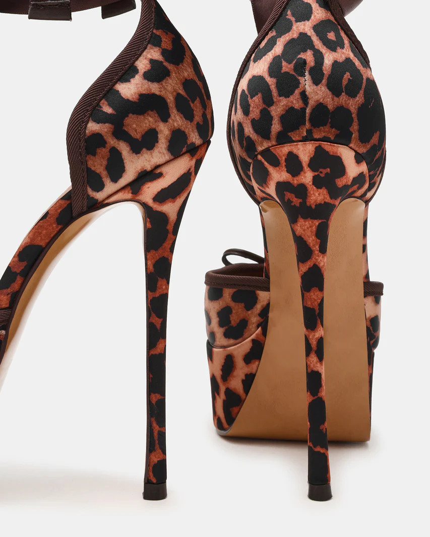 LISTEN Leopard Satin Stiletto Pump Lace-Up Women's Heel | Steve Madden (US)