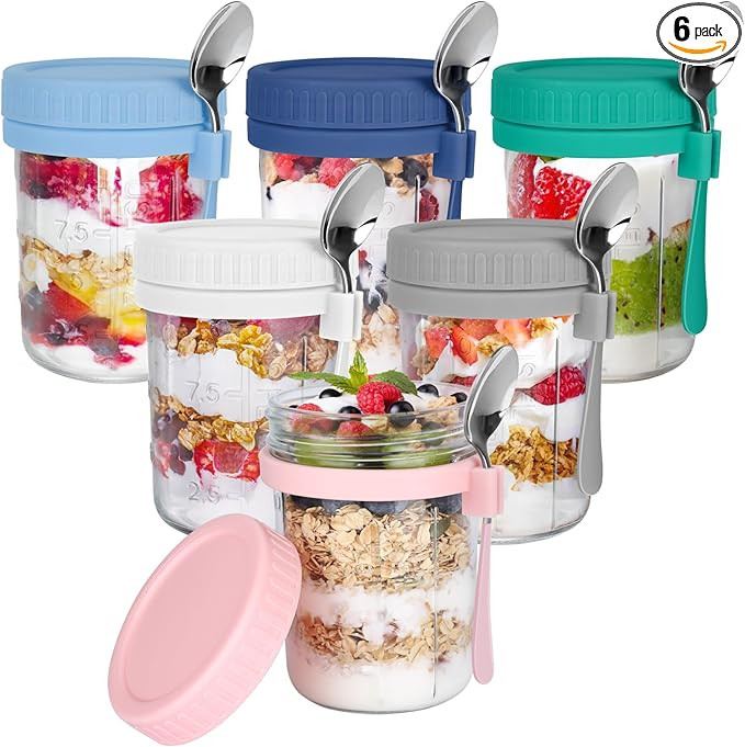 OcePor 6 Pack Overnight Oats Containers with Lids and Spoons, 16 OZ Glass Mason Overnight Oats Ja... | Amazon (US)