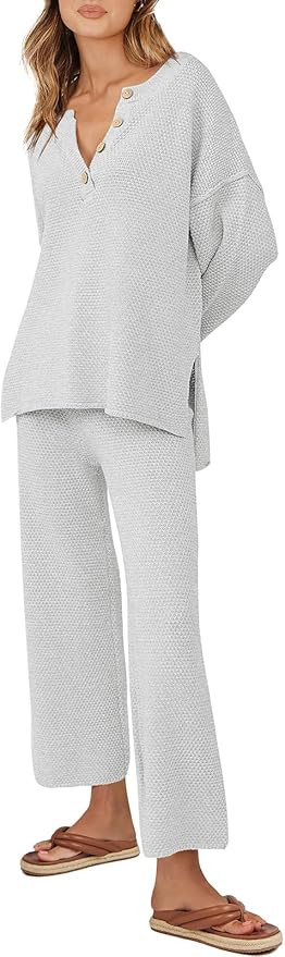 ANRABESS Women 2 Piece Outfits Oversized Knit Loungewear Loose Slouchy Sweater Set 2023 Fall Tren... | Amazon (US)