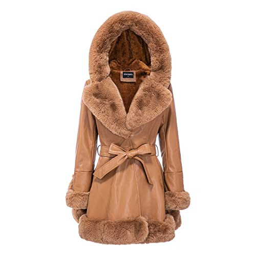 GRAN ORIENTE Women's Faux Leather Jacket with Faux Fur Collar, Winter Long Sleeve Furry Trim Pepl... | Amazon (US)