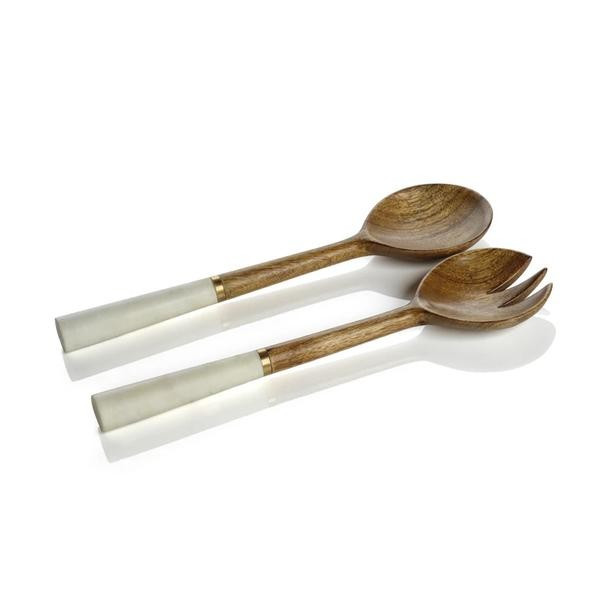 Dark Wood & Marble Salad Server Set | Monika Hibbs Home