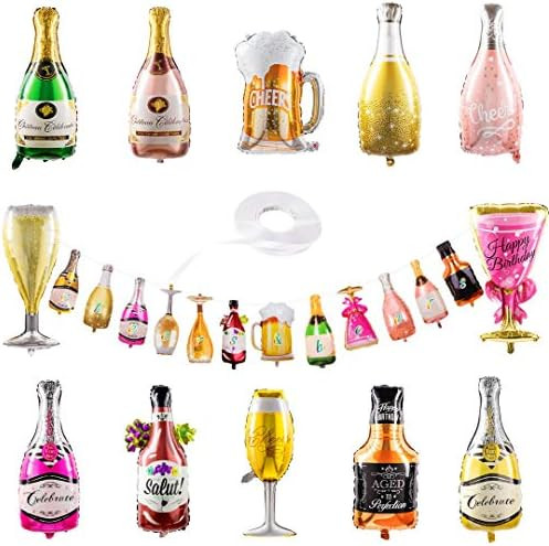 Collect Present Champagne and Wine Bottle Balloons – 12 Foil Balloons with Beers & Cheers Banner – B | Amazon (US)