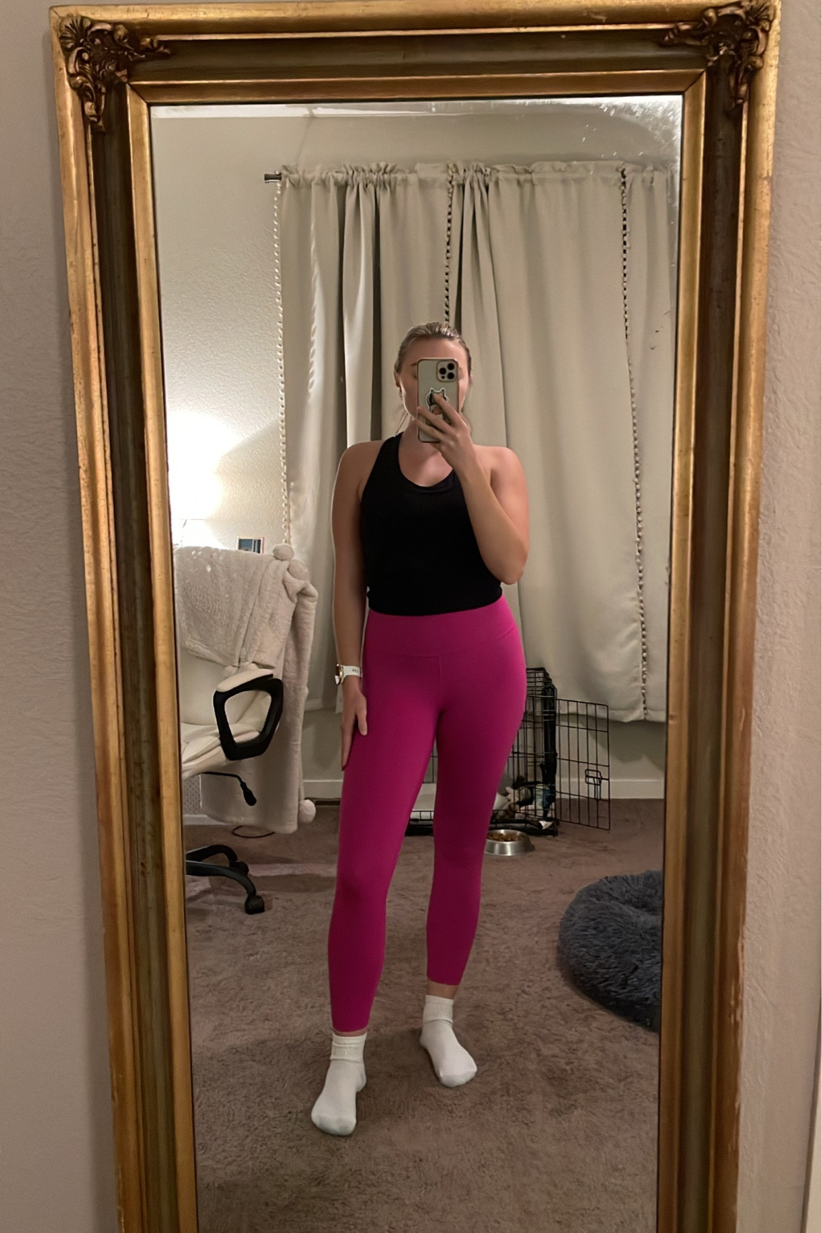 Love working out in these athleta leggings. They are very soft and stay up the entire time during my cardio workouts (and I have hip dips so super important). 