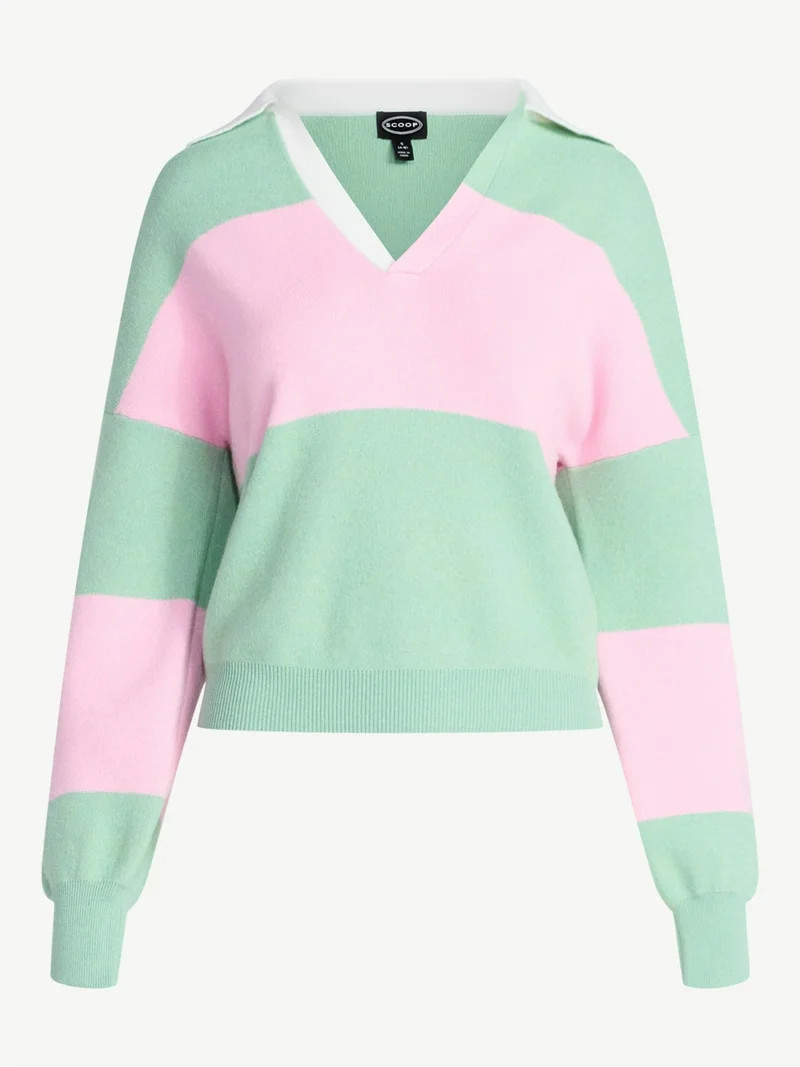 Scoop Women’s and Women’s Plus Oversized Rugby Sweater, Midweight, Sizes XS-4X | Walmart (US)