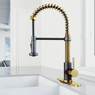 VIGO Edison Single-Handle Pull-Down Sprayer Kitchen Faucet in Matte Gold/Matte Black with Deck Plate | The Home Depot