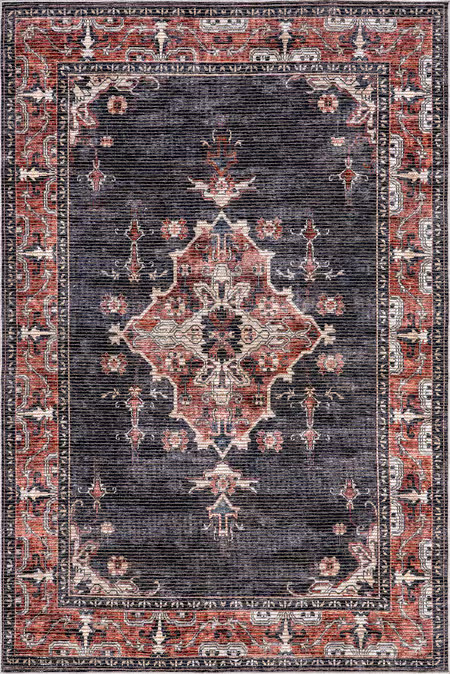 Charcoal Wild Orchid Washable Area Rug | Rugs USA