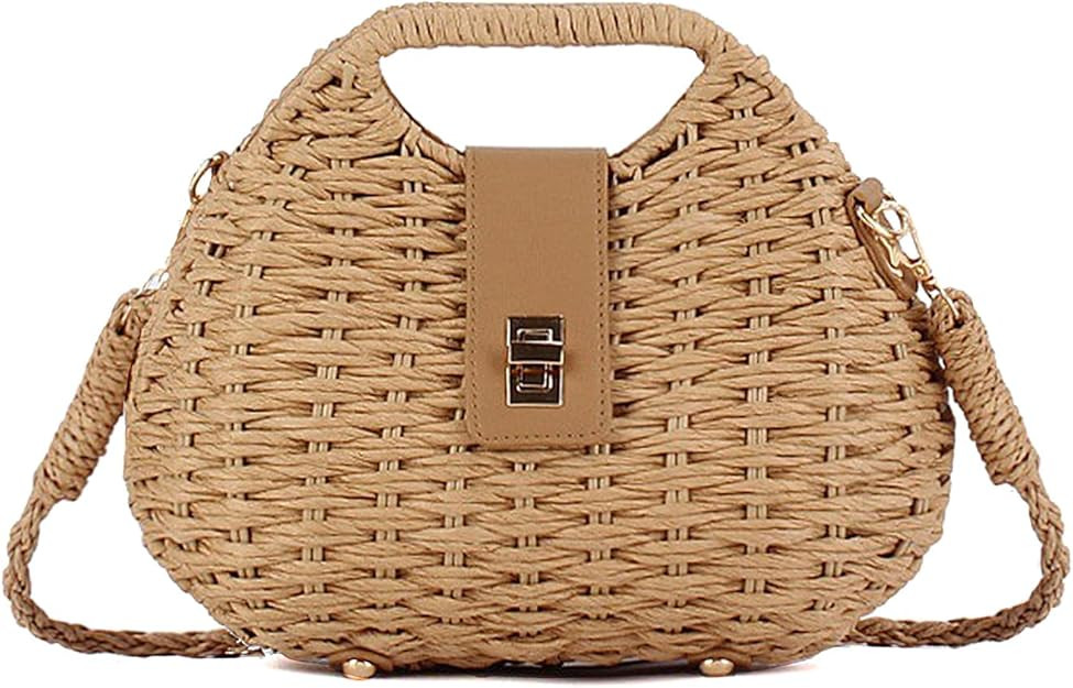 Straw Crossbody Bag for Women Boho Summer Beach Basket Purse Woven Wicker Bag Lightweight Shoulde... | Amazon (US)