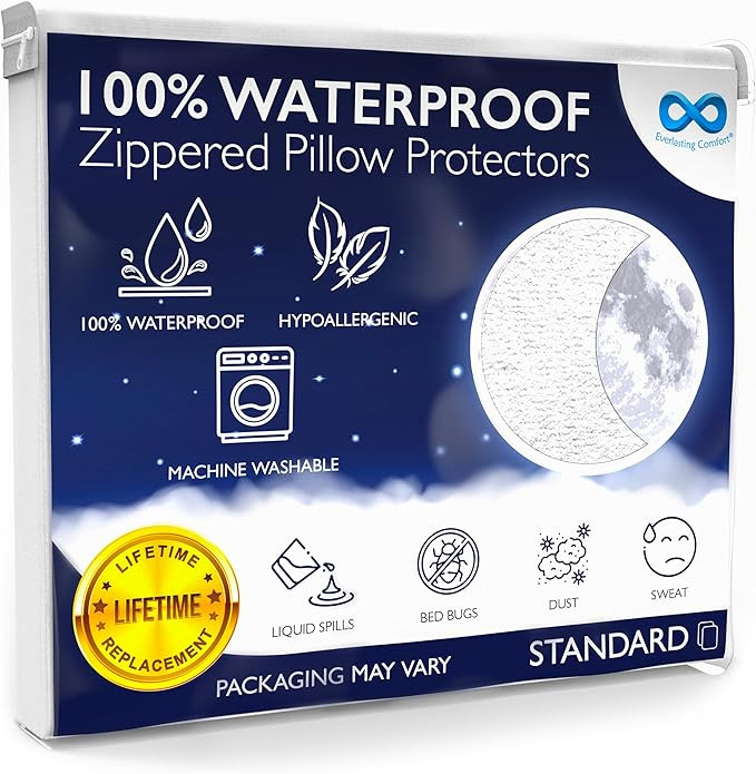 Everlasting Comfort Premium Waterproof Pillow Covers Standard Size (2 Pack) - White Pillow Case P... | Amazon (US)