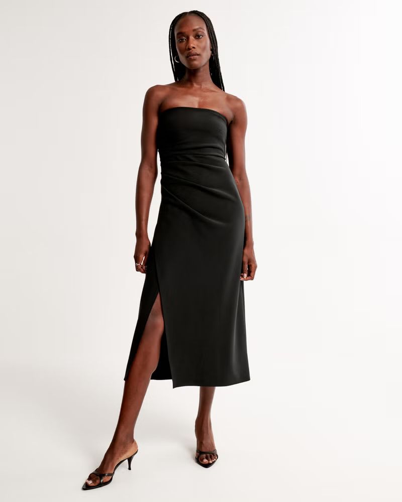 Strapless Crepe Midi Dress | Abercrombie & Fitch (US)