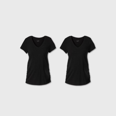 Short Sleeve V-Neck Side Shirred 2pk Bundle Maternity T-Shirt - Isabel Maternity by Ingrid & Isab... | Target