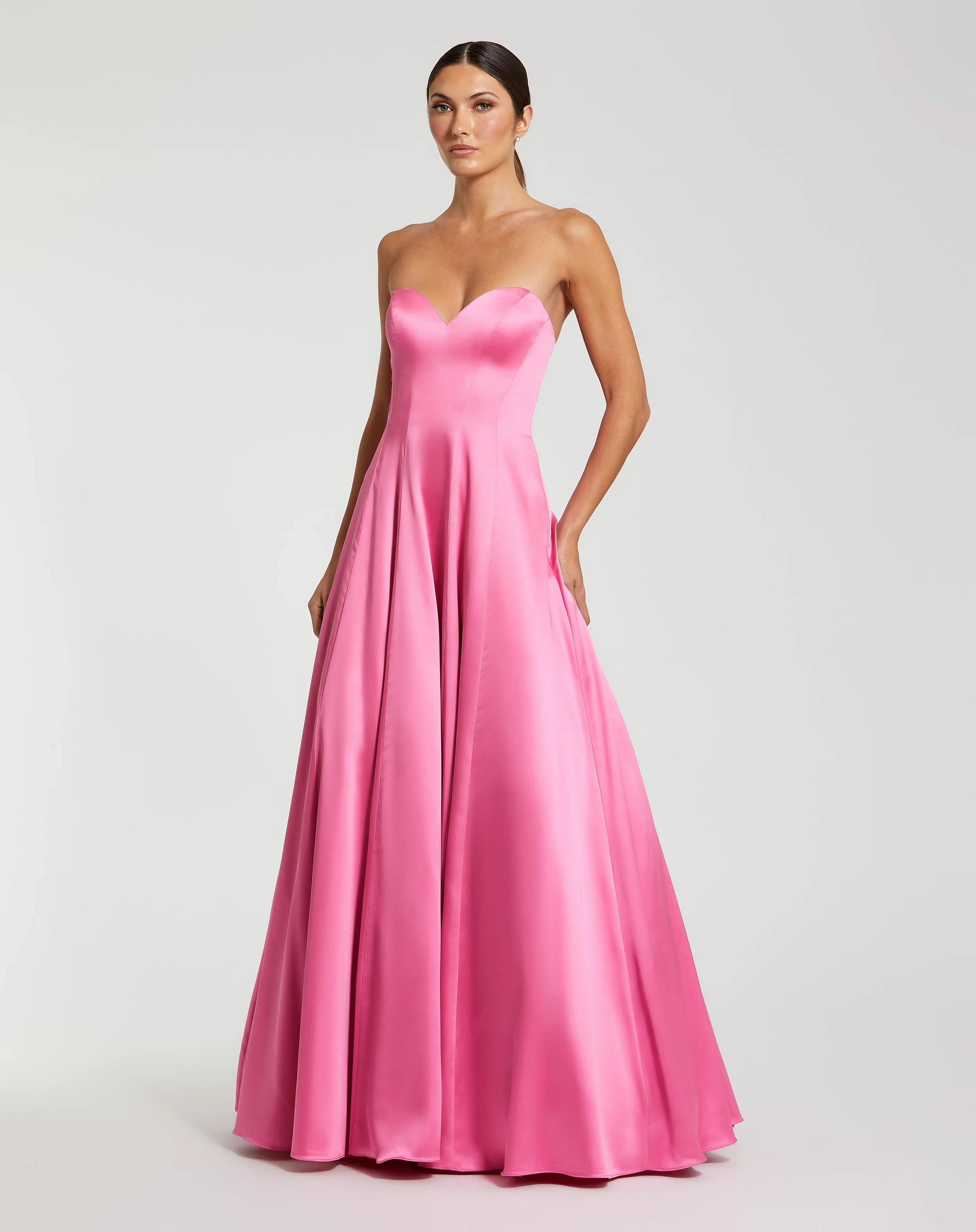 Pink Strapless Satin Ballgown With Bow Details | Mac Duggal