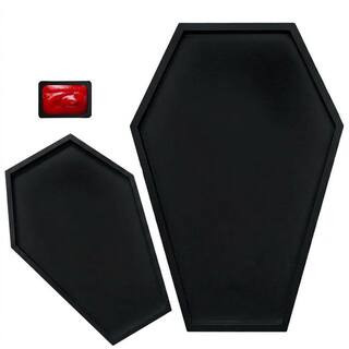 Halloween Glass Material Coffin Charcuterie Board Black Pinewood Serving Tray with Skeleton and Dipping Saucer 15.75 | The Home Depot