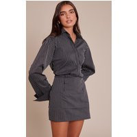 Black Pinstripe Button Down Long Sleeve Shirt Dress | PrettyLittleThing US
