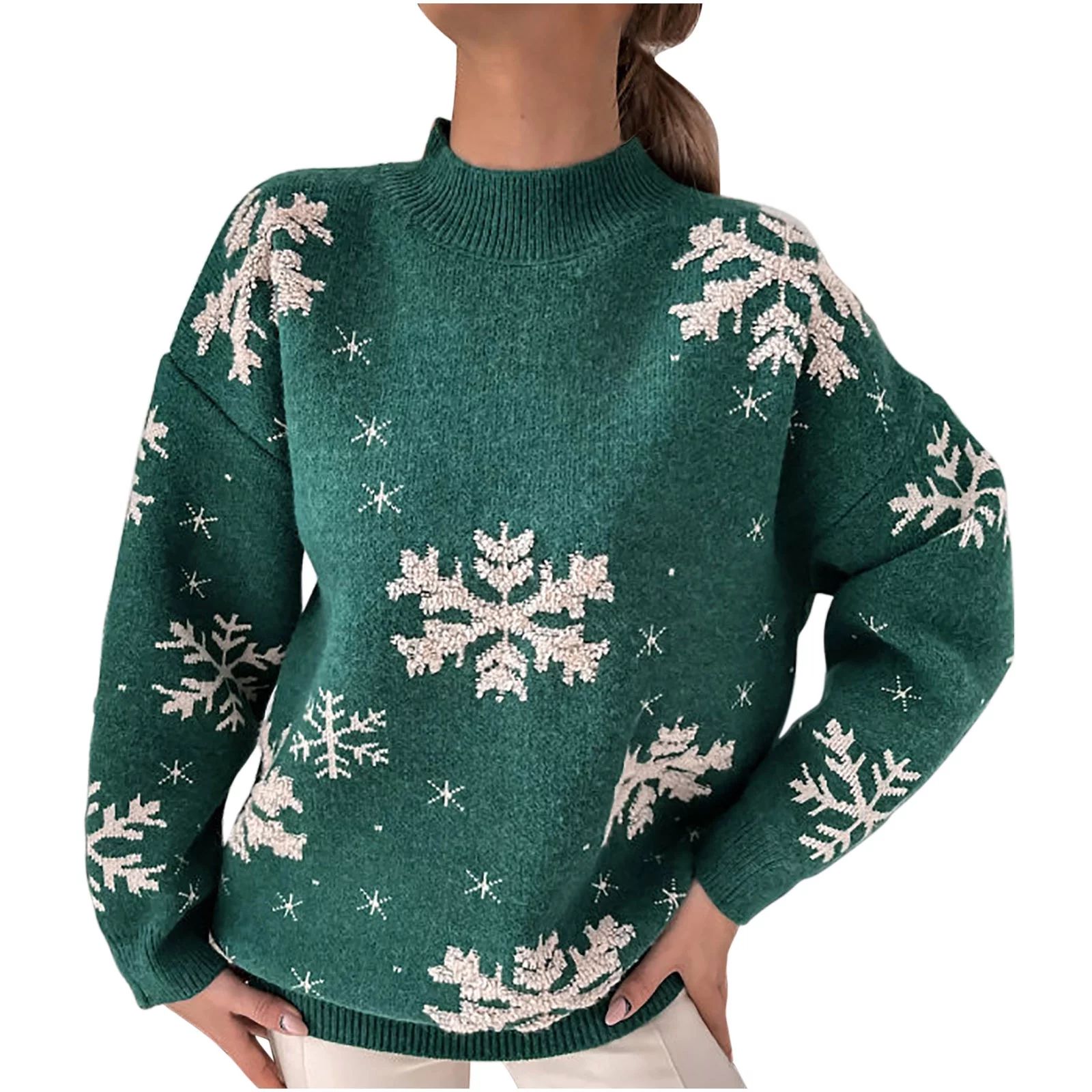 Christmas Sweaters for Women Snowflake Graphic Knitted Sweater Winter Long Sleve Sweater Holiday ... | Walmart (US)