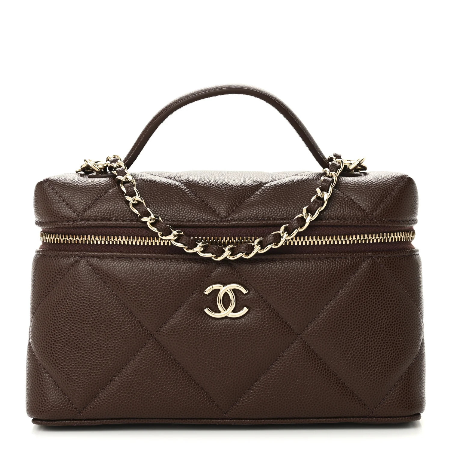 Chanel Caviar Quilted Top Handle Slim Vanity With Chain Dark Brown 1765202 | FASHIONPHILE (US)
