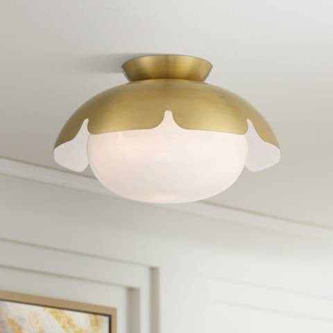 Possini Euro Mina 12" Wide Antique Brass Ceiling Light | Lamps Plus