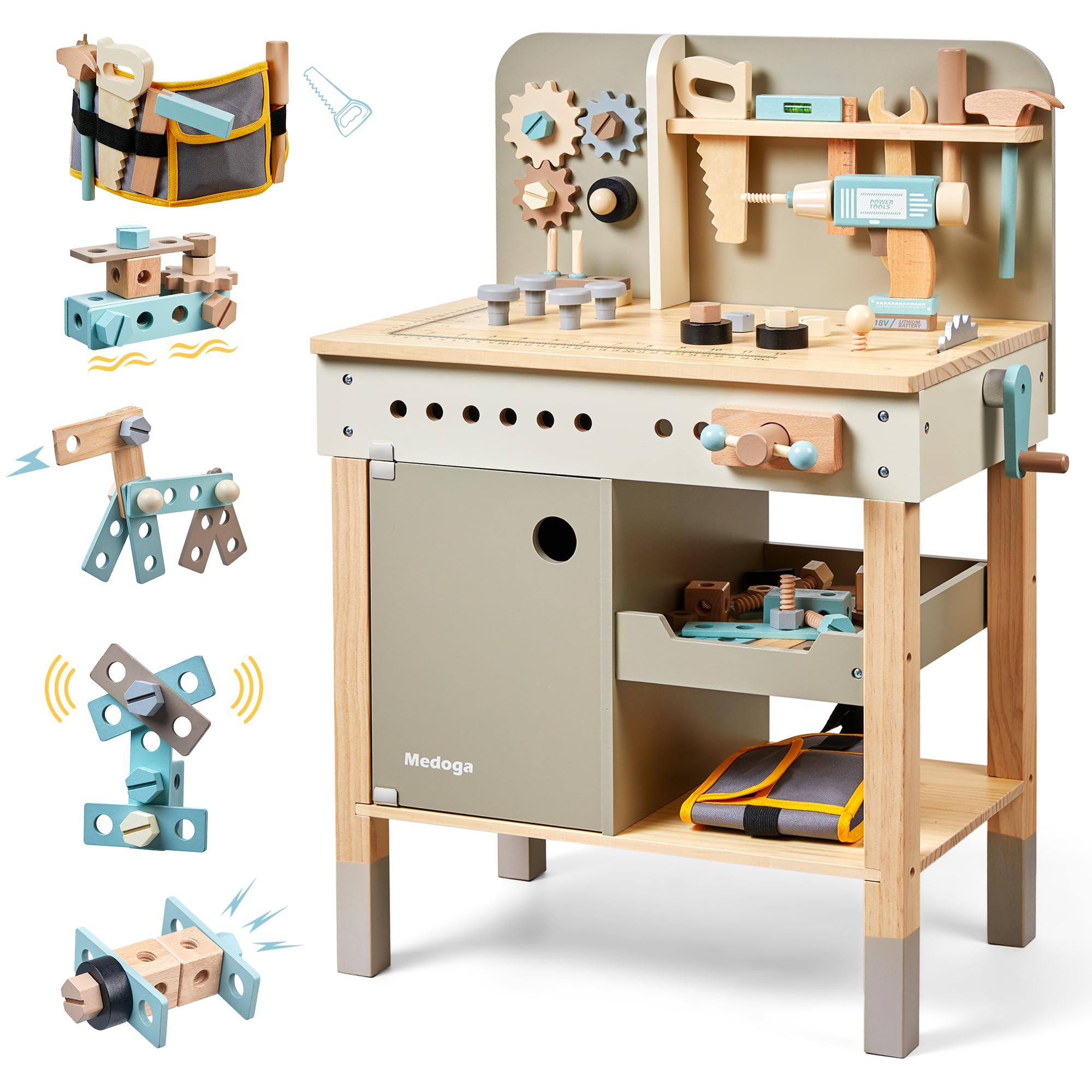 Kids Tool Bench,Wooden Play Tools Set with Kids Tool Belt Toddlers Workbench Pretend Construction... | Amazon (US)