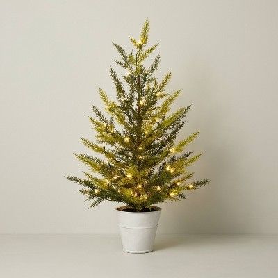 40" Pre-Lit LED Faux Porch Pot Cedar Tree - Hearth & Hand™ with Magnolia | Target