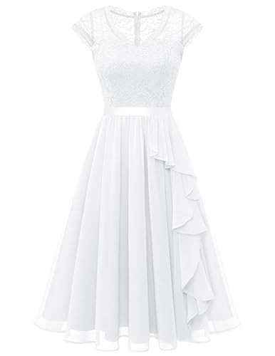 Women's V-Neck Wedding Guest Dresses Floral Lace Cocktail Party Swing Dress WT0212White2XL | Amazon (US)