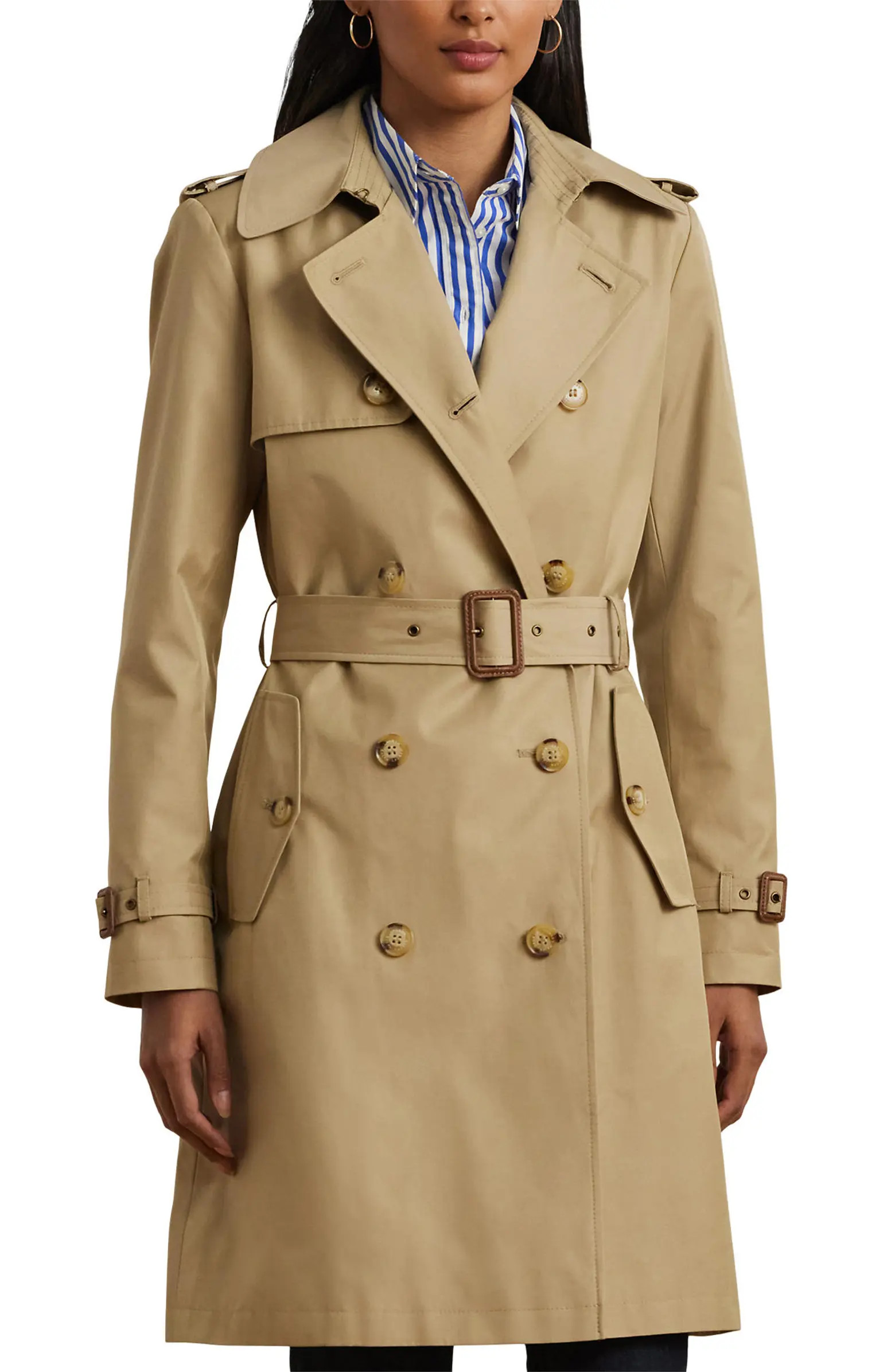 Double Breasted Belted Cotton Blend Trench Coat | Nordstrom