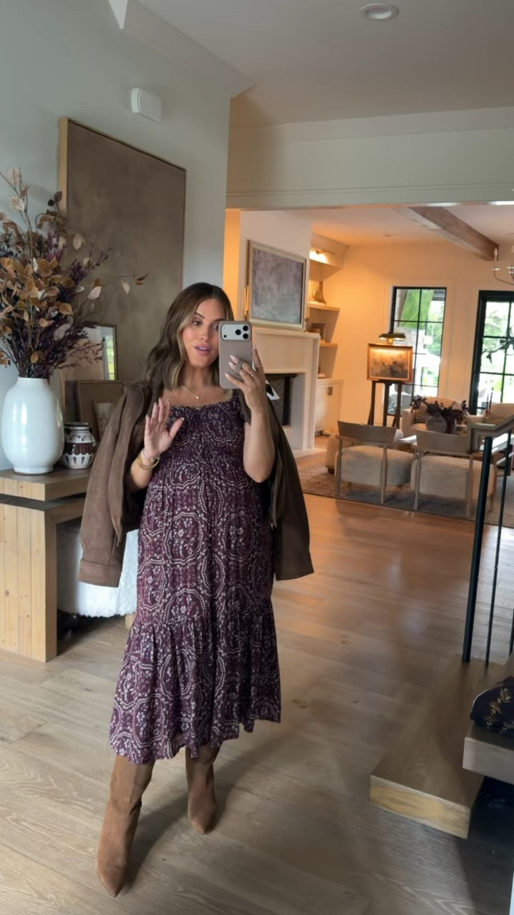 Wearing xs petite in this purple print midi dress + xs in suede funnel neck jacket that I draped over my shoulders. Boots run tts. 

Fall dressing with Anthropologie 🤎 Sharing some of my favorite looks for the season, including elevated looks and statement pieces for fall. In love with all the rich tones, textures & trends for this season!

#LTKSeasonal #LTKootd #LTKBump