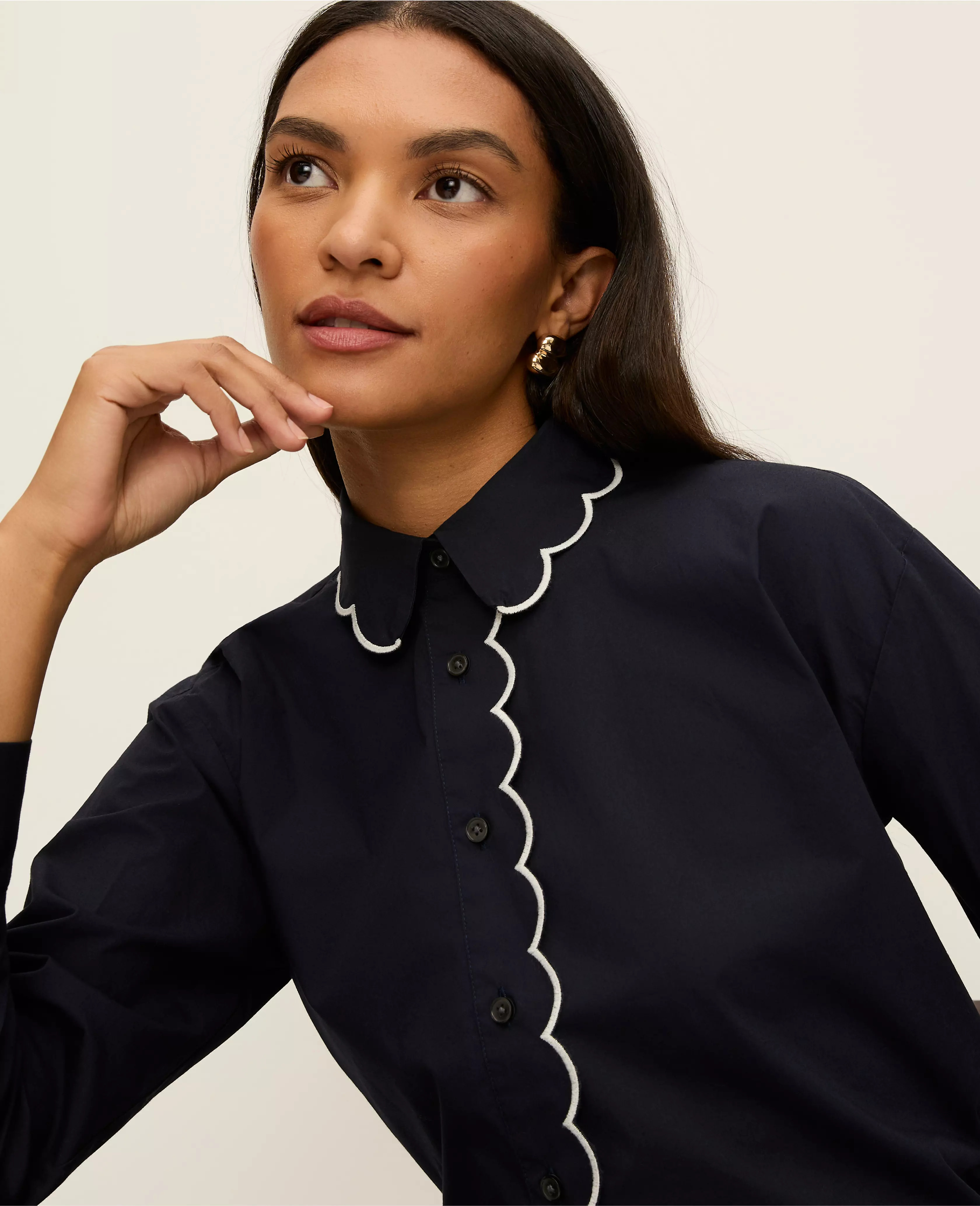 Scallop Trimmed Shirt | Ann Taylor