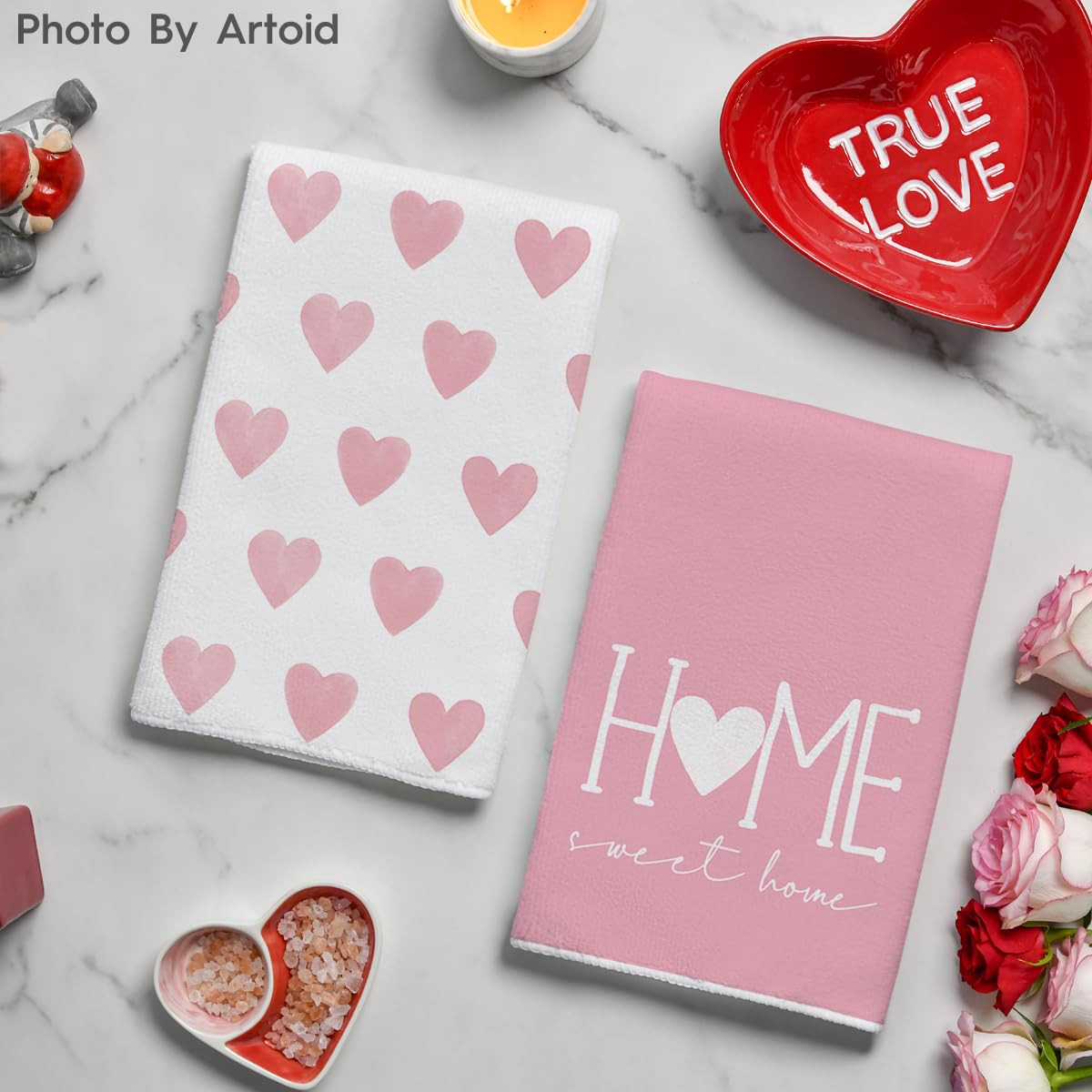 Artoid Mode Pink Heart Love Home Sweet Home Valentine's Kitchen Towels Dish Towels, 18x26 Inch An... | Amazon (US)