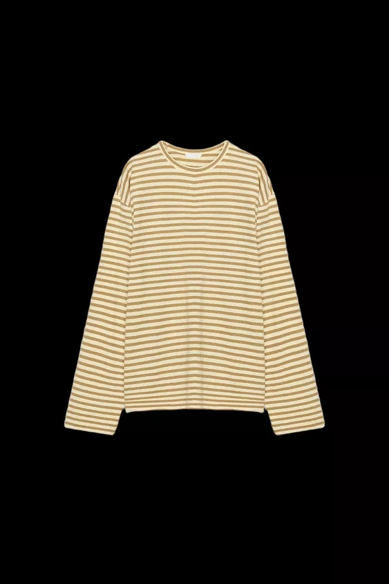 STRIPED COTTON AND LINEN T-SHIRT | Zara UK