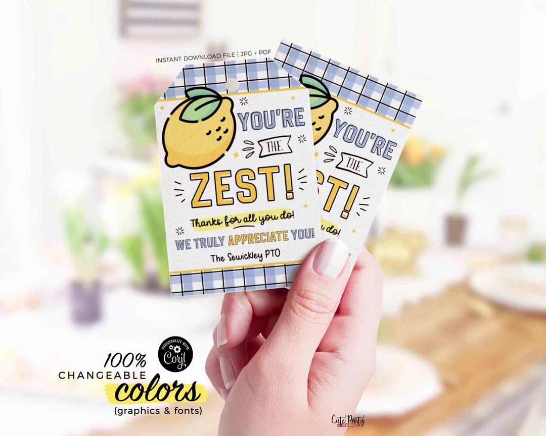 Lemon Zest Gift Tags: Editable Teacher Appreciation Printable (Instant Download) | Etsy (Global)