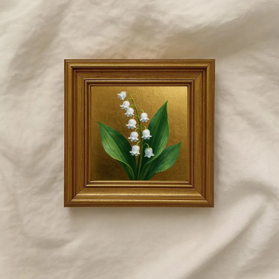Lily of the Valley in Vintage Frame, 6x6 Inch With Gold Leaf Tiny Painting - Etsy | Etsy (US)