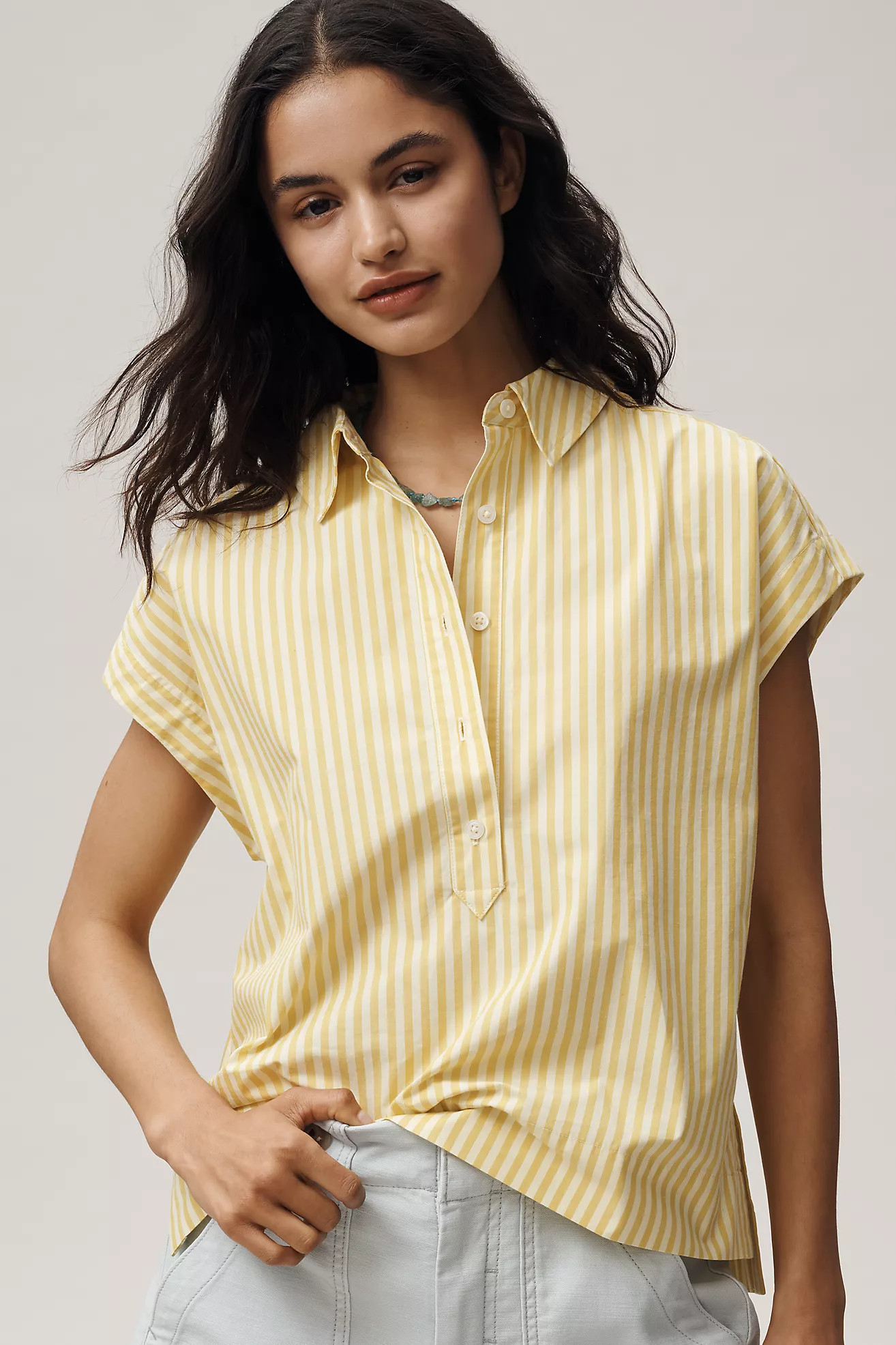 Maeve 100% Cotton Sleeveless Buttondown Shirt | Anthropologie (US)
