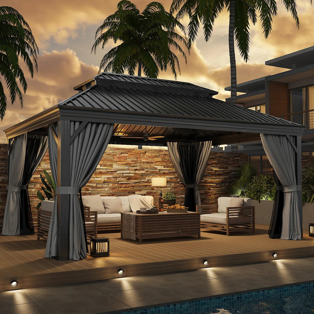 16'x12' All-Weather Aluminum Gazebo – 4.7-Inch Heavy-Gauge Frame & Built-In Water Diversion, Ex... | Wayfair North America